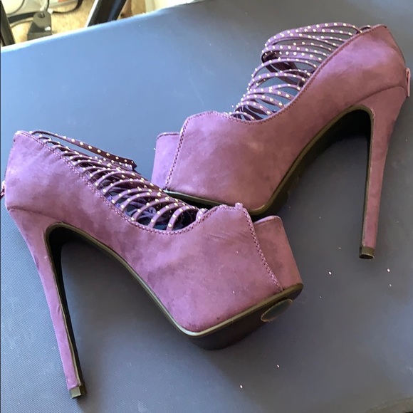 Vintage bebe purple suede high heel strappy - Picture 7 of 9